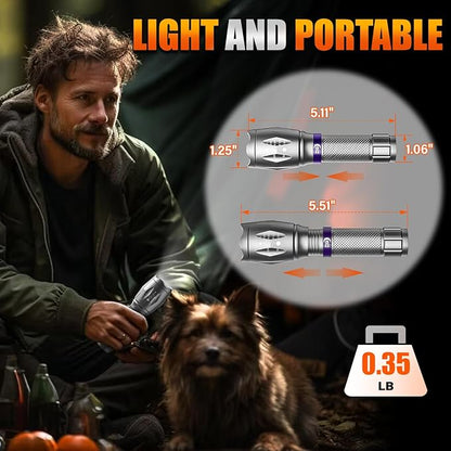 2 Pack LED Flashlights High Lumens with 6 AAA Batteries, 5 Modes Mini Waterproof Tactical Flashlight for Camping Hiking, Bright Flashlight with Zoomable, Fathers Day Dad Gifts for Him, Grey & Purple