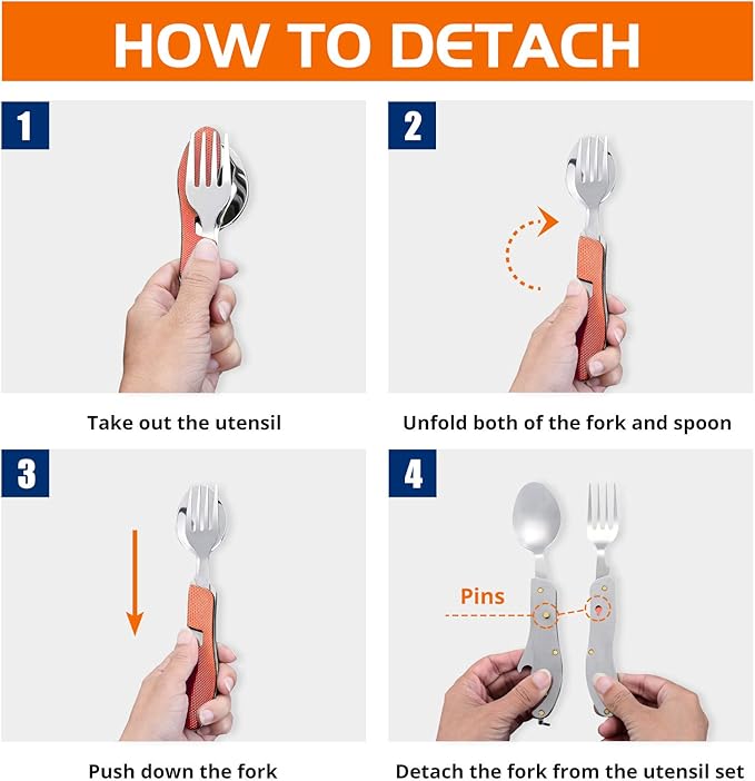 Camping Utensils 2 Pack,HIKENTURE 4-in-1 Stainless Steel Spoon, Fork, Knife, and Bottle Opener Combo - Lightweight and Portable Travel Eating Silverware for Hiking, Backpacking, and Picnic (Red 2pack)