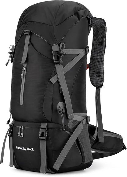 OKYUK 70L Hiking Backpack, Camping Hiking Back Pack, Water Resistant Lightweight Mountain Climbing Bag, Outdoor Camping Sport Daypack with Rain Cover, for Travel, Touring, Cycling (Black, 70L)