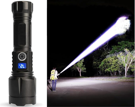 Super Bright LED Flashlight Handheld Tactical for Home Office car Camping Fishing Outdoor Emergency use, Water Resistance, zoomable 24 Hours Battery Life, Storage case 5 Mode. Power Display
