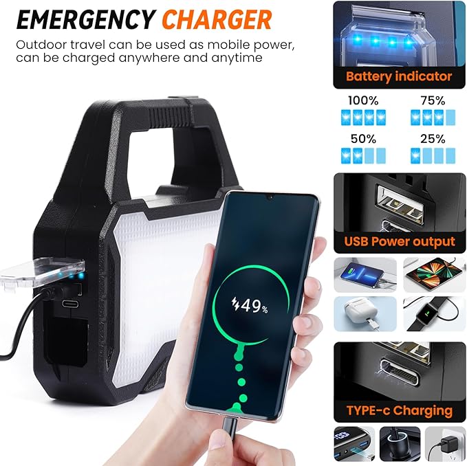 Solar Flashlight,Multifunctional Flashlight Solar Flashlight,led Flashlight Cell Phone Charger,USB Charging,Suitable for Home,Fishing,Outdoor Camping