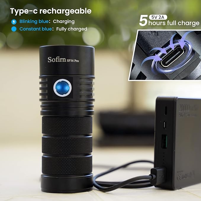 sofirn SP36 Pro Rechargeable LED Flashlight 8000 Lumens max, Powerful Flashlight with 4X SST40 6500K LED Anduril UI2, IPX8 Waterproof, for Emergencies Camping (SP36 Pro-Kit)