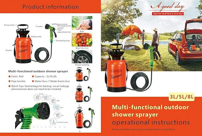 CLICIC 0.75 Gallon Pressure Sprayer with 7 Spray Modes, Camping Shower with Removable Hose and Shower Head for Camping Outdoor Traveling Hiking and Pet Bath