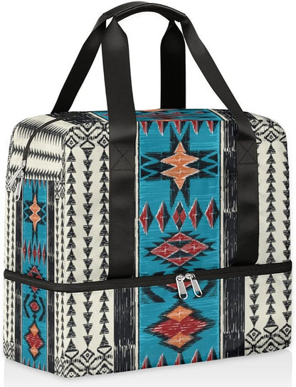 Sports Gym Duffel Bag - Aztec Boho Travel Tote, Waterproof Lightweight Swim Luggage, Weekender Overnight Handbag With Shoes Compartment for Women Men
