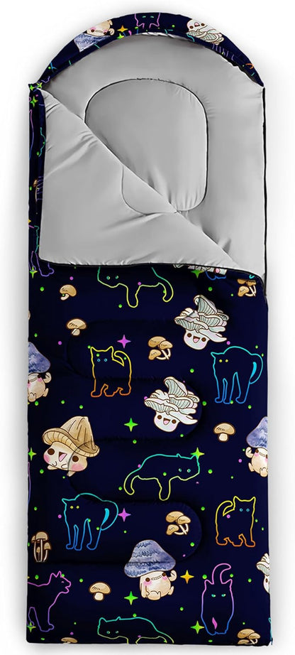 Cartoon Bear Camping Sleeping Bags for Adults Kids Boys Girls Warm & Cool Weather Backpacking Kawaii Animals Sleeping Bag for All Seasons Camping, Camping Gear Equipment, Traveling