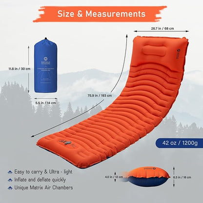 Easthills Outdoors Camping Sleeping Pad - 4.0 Inch Thick Ultralight Camping Mattress - Lightweight Self Inflating Sleeping Pad for Camping, Hiking, Backpacking Orange/Blue
