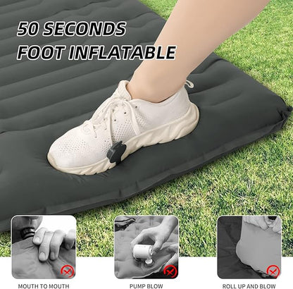 Inflating Sleeping Pad for Camping.4.5 in Thick Sleeping Mat .Compact Waterproof Camping Air Mattress with Pillow.Foot Pressure Inflatable Camping Pads for Backpacking & Hiking. (Grey), Gery