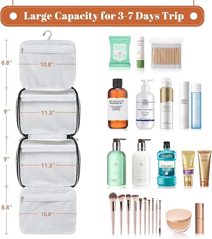 Hanging Travel Toiletry Bag,Large Capacity Cosmetic Travel Toiletry Organizer for Women with 4 Compartments & 1 Sturdy Hook,Perfect for Travel/Daily Use/Christmas