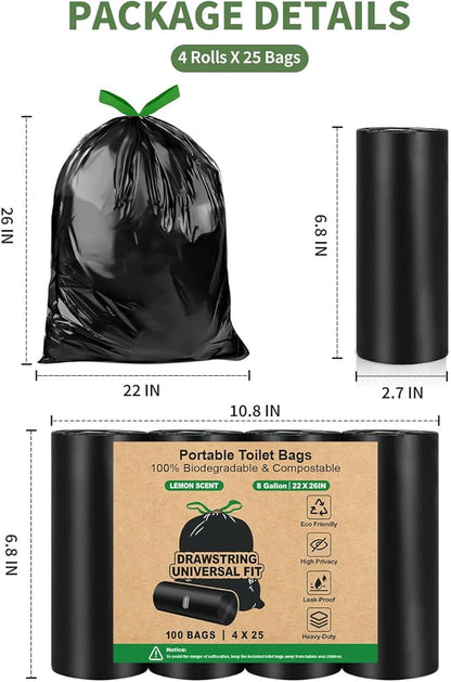 25 Portable Camping Toilet Bags Drawstring, 8 Gal Compost Portable Toilet Bags for Camping Potty Adults, Outdoor Waste Toilet Bag for 5 Gallon Bucket Toilet Camping Bathroom Travel Backpacking