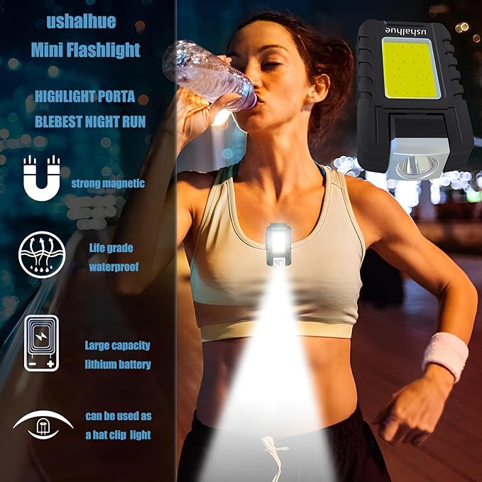 Mini Flashlight 500 Lumens Rechargeable Handheld Flashlights,Key Light 180°Rotatable Headlamps,6 Modes,Waterproof Design,for Camping Hiking Running
