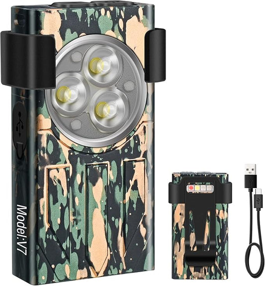 V7 Mini Powerful EDC Flashlight High Lumens 1100LM LED Rechargeable Flashlight with Magnetic and Cilp,Small Pocket Flash Light with Red Blue UV Light