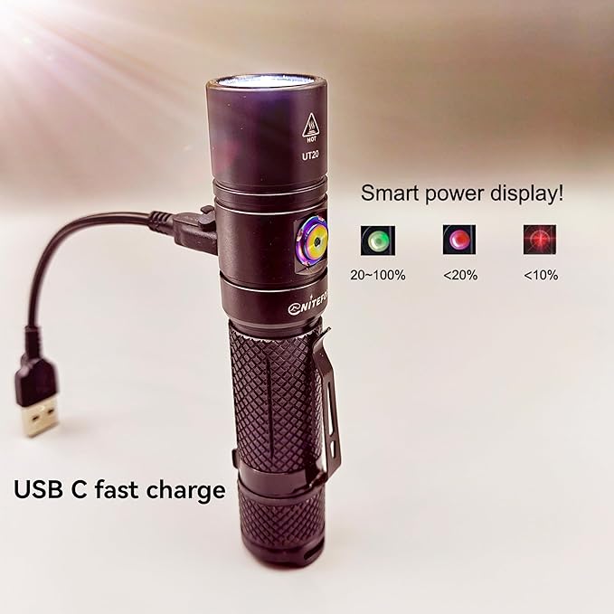 Rechargeable LED Flashlight Bright Pocket Flashlight 1500LM Handheld Flashlight Waterproof for Everyday Carry Indoor/Outdoor Hiking,Camping,Security,Emergency...(UT20)
