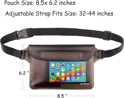 Waterproof Waist Pouch 2-Pack | Beach Accessories Fanny Pack for Swimming Snorkeling Sailing Kayaking Beach Pool Water Parks | Keep Your Phone Wallet Safe and Dry (White & Black)