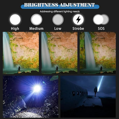 NAKCNM Flashlights LED Rechargeable, 1000000 High Lumen Flash Light with Digital Power Display and 5 Modes Super Bright Flashlight for Emergencies Camping Outdoor