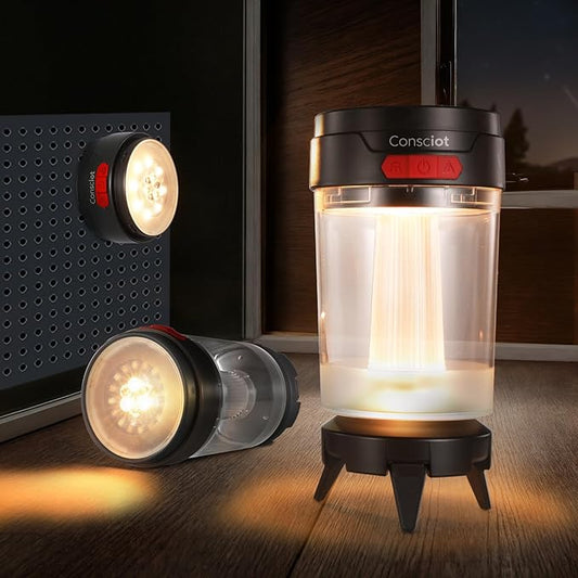 Consciot LED Camping Lantern, USB-C Rechargeable, 5 Light Modes 3 Color Temperatures 4400mAh Battery | Disassembly Free Design & Magnetic | Dimmable Flash Light & Night Light for Indoor and Outdoor