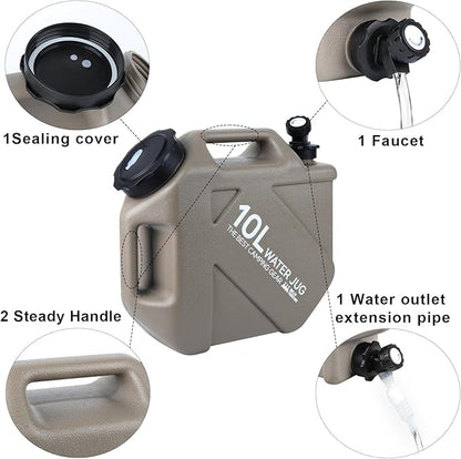 2.6Gallon (10L) Water Jug，camping gear，Water Tank,BPA Free Water Jug, Multifunction Water Storage Containers for Camping Outdoor Hiking,Emergency Stroage