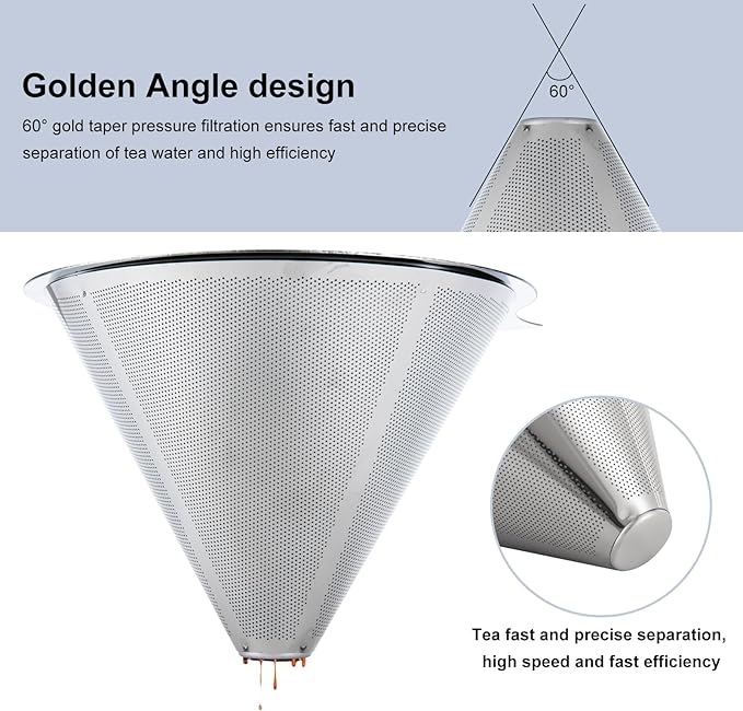 Pour Over Coffee Maker,Coffee Filter,Slow Drip Paperless Stainless Steel Cone Coffee Dripper(2-3 Cup)