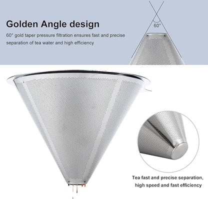 Pour Over Coffee Maker,Coffee Filter,Slow Drip Paperless Stainless Steel Cone Coffee Dripper(2-3 Cup)