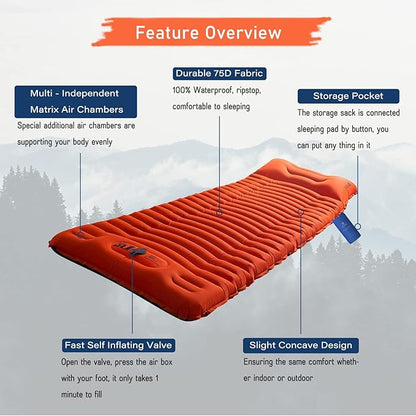 Easthills Outdoors Camping Sleeping Pad - 4.0 Inch Thick Ultralight Camping Mattress - Lightweight Self Inflating Sleeping Pad for Camping, Hiking, Backpacking Orange/Blue