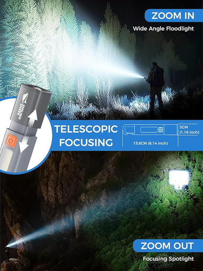 Smiling Shark LED Flashlight, G1 Flash Light Grey 3 Modes Zoomable Focus White Sidelight Waterproof Powerful Super Bright EDC Torch Light Outdoor Emergency,Mini-Rechargeable-LED-Flashlight-Camping