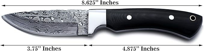 Handmade Damascus Steel Knife for Hunting, Survival,Camping,Bushcraft,and Fishing- Fixed Blade Dagger with Drop Point Full Tang Micarta Handle, Leather Sheath - WKD-802