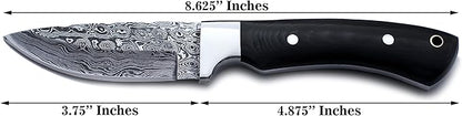 Handmade Damascus Steel Knife for Hunting, Survival,Camping,Bushcraft,and Fishing- Fixed Blade Dagger with Drop Point Full Tang Micarta Handle, Leather Sheath - WKD-802