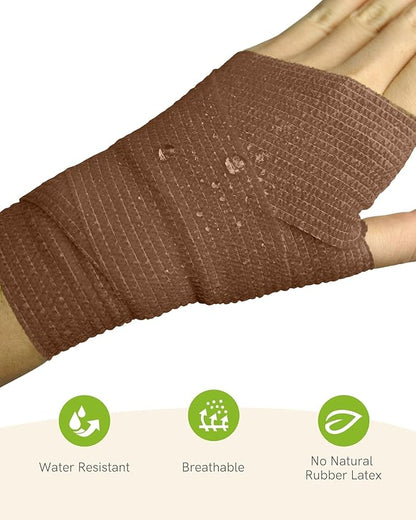 FriCARE Self Adhesive Bandage Wrap, Medical Tape in First Aid Kit, Cohesive Bandages for Wounds Sport Vet, FSA/HSA Eligible, 2 Inches X 5 Yards 6 Rolls, Dark Brown