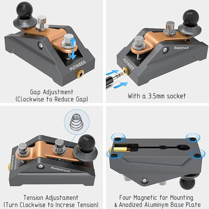 CW Telegraphy Key Auto Morse - Radio HAM Send Telegram Key Lambic Single Paddle Transmission Morse Code Key with Aluminum Alloy Body Base