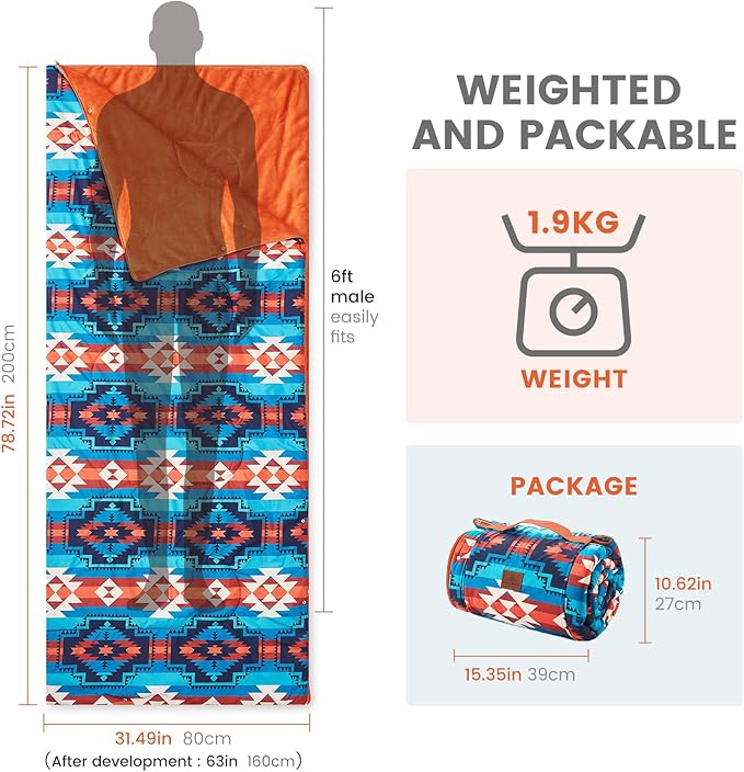 Cozy Bliss Puffy Outdoor Camping Blanket, Sleeping Bag, Picnic Mat-3 in 1 Multi Use, Warm Down Alternative Filled, Lightweight Packable for Hiking Travel Stadium Concerts, Gift for Children 63"x78"