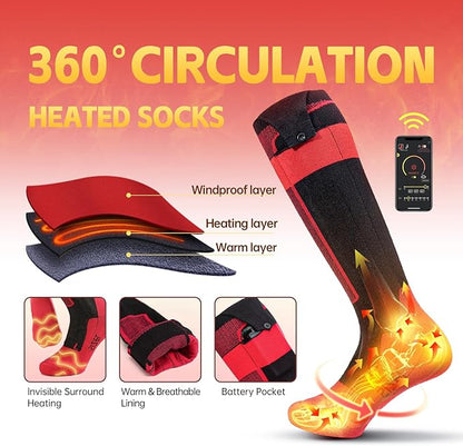 Heated Socks, Rechargeable 10000mah Battery Heated Socks for Men Women, Upgraded Washable Electric Thermal Warming Socks, App Control Winter Feet Warmer for Camping Hiking Skiing Outdoors