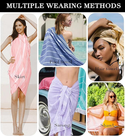 24 Packs Turkish Beach Towels Set Adult Pool Swim Towel Bulk Yoga Blanket Oversized Sand Free Quick Dry Lightweight Extra Large Fast Drying Travel Towels Camping Blanket Vacation Must Haves