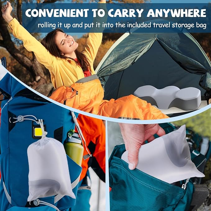 Camping Pillow Memory Foam Travel Pillow with Travel Storage Bag, Camping Accessories Portable Pillow Lightweight Backpacking Pillow, Breathable Cerviacal Neck Pillow for Sleeping