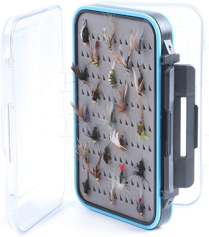 M MAXIMUMCATCH Maxcatch Fly Box Two Sided Waterproof Jig Fly Fishing Boxes for Dry Wet Nymph Flies 4 Sizes Clear Lid