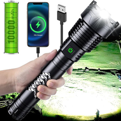 Super Bright LED Flashlight, 3600000 High Lumen Rechargeable Flashlights with Long Handle, 10000mAh Battery, Zoomable 5 Modes for Outdoor Camping, Emergencies