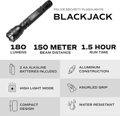 Police Security Blackjack 2AA Flashlight - Tactical LED Ultra Bright - 140 Lumens - Small, Efficient, Rugged, & Dependable - Water Resistant - Everyday Carry