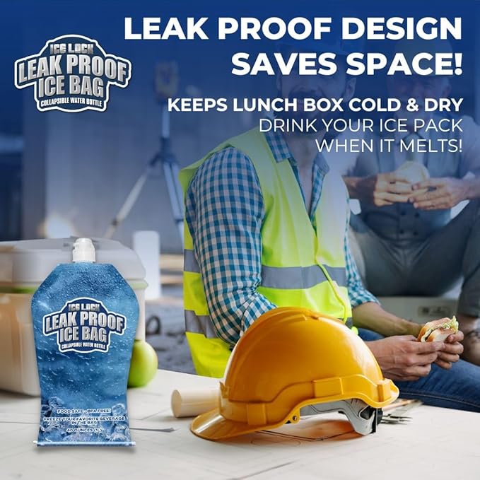 Leak Proof Ice Bag Reusable (2.5 lbs) - Premium Lunch Box Ice Packs Reusable - 40 oz Refillable Collapsible Water Bottles (Pack of 2)