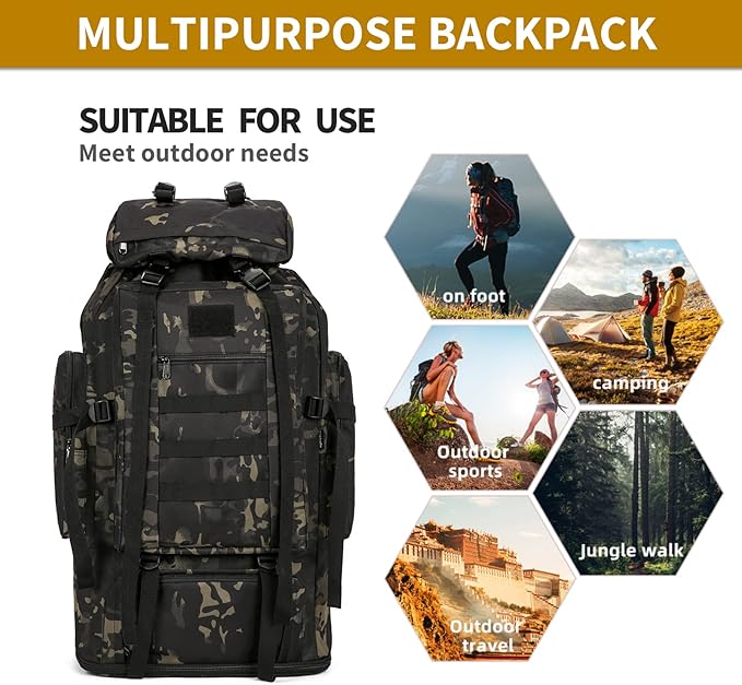 Hiking Daypack for Men Large Army Rucksack molle bag Military Tactical Backpack for Outdoor Traveling Camping