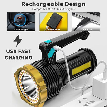 Super Bright LED Flashlight with 8 Modes, USB Rechargeable, Wall-Mounted & Portable - Ideal for Outdoor Camping, COB Work, Long-Range Search - Flashlight for Camping and Emergency Use