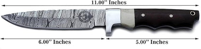 Handmade Damascus Steel Bowie Knife for Hunting, Survival, and Camping,bushcrafting and Fishing - Full Tang Micarta Handle, Fixed Blade with Flat Edge, Cowhide Leather Sheath WKD-794