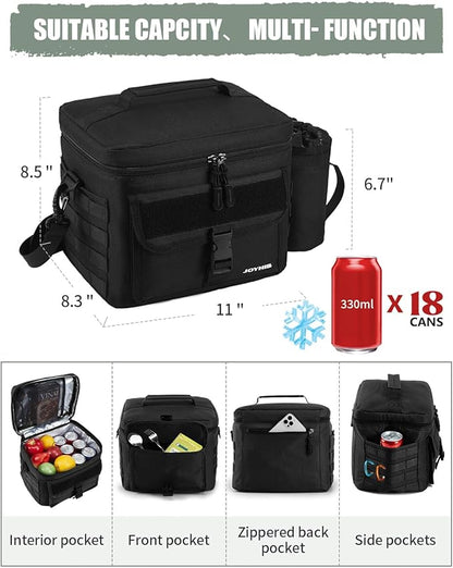 JOYHILL Tactical Lunch Box for Men, Insulated Lunch Bag with Detachable Bottle Pouch Holder, Large Durable Thermal Cooler Bag for Adult, Leakproof Bag for Work, Camping, Picnic, Sandy,13 L/18 Can