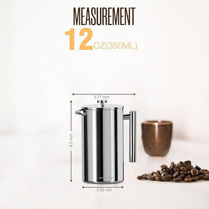Utopia Kitchen Stainless Steel French Press Coffee Maker 12 Oz, French Press Tea Maker, Cold Brew Portable Travel Coffee Presses, Tea Press Gifts Silver