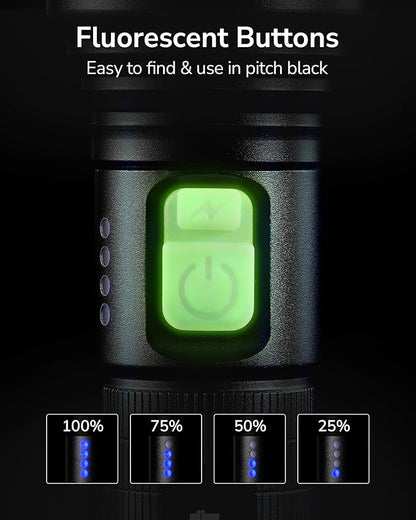 PACEARTH Tactical Flashlights High lumens, Rechargeable Flashlights with 5 Modes LED Flashlight Adjustable, Zoomable Waterproof 2000LM Brightest Flashlight for Emergencies, Camping, Hiking