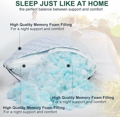 Gehannah Travel Pillow - Large Size Compressible Camping Pillow for Sleeping, Shredded Memory Foam Pillow with Storage Bag Compact Supportive, Pillow for Adults Kids Outdoor Backpacking Hiking Gear
