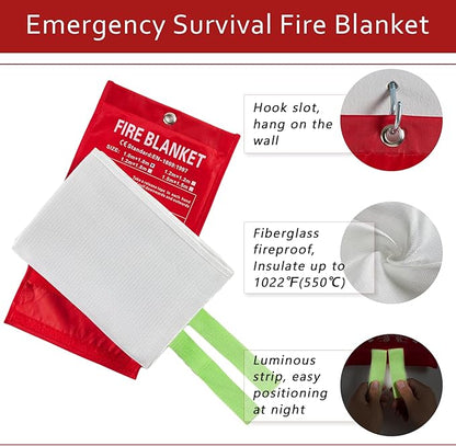 Emergency Fire Blanket for Home and Kitchen, Fire Extinguishers for Home, Fiberglass Fire Suppression Blanket with Luminous Strip for Fireplace, Car, Camping, Picnic, Grill(4, 40''x40'')
