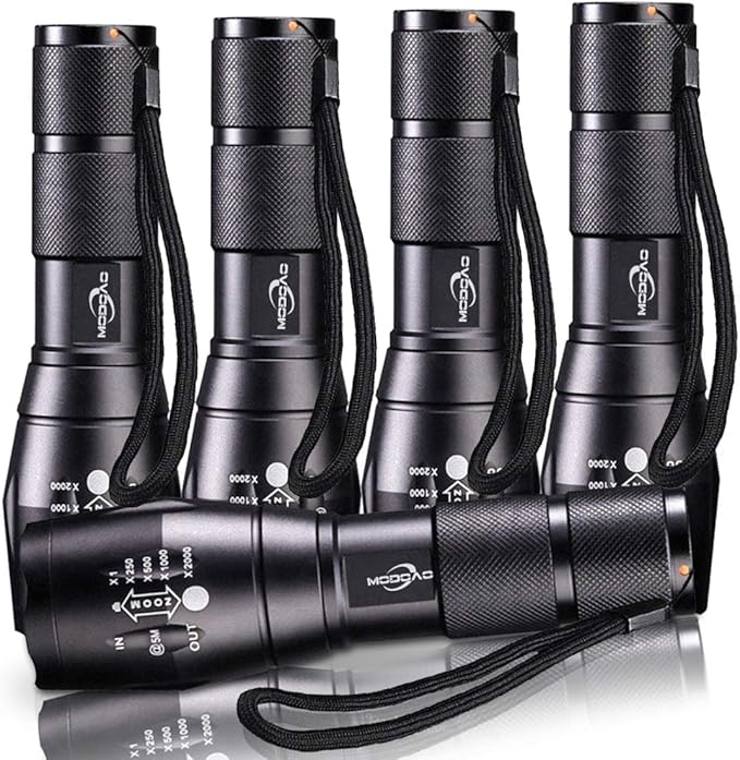 MODOAO 1500LM LED Flashlight Waterproof Zoomable Tactical Flashlight with 5 Light Modes for Hiking, Camping, Emergency (5 Pack-A)
