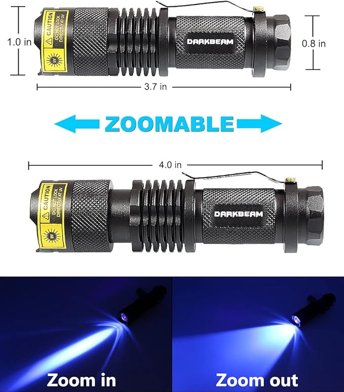DARKBEAM UV 365nm Light Flashlight 2 Packs Wood's lamp Blacklight LED Portable Mini Handheld Torch Detector for Dog Urine Pet 370nm Anti-counterfeiting Identification, Resin Curing