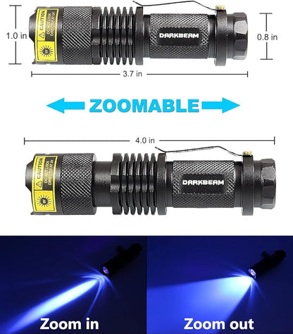 DARKBEAM UV 365nm Light Flashlight 2 Packs Wood's lamp Blacklight LED Portable Mini Handheld Torch Detector for Dog Urine Pet 370nm Anti-counterfeiting Identification, Resin Curing