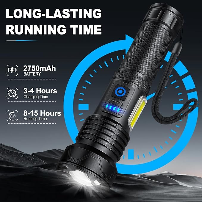 Rechargeable Flashlights High Lumens, 990,000 Lumen Super Bright Powerful Flashlight with 7 Modes, Waterproof Led Flash Light for Home Camping Hiking