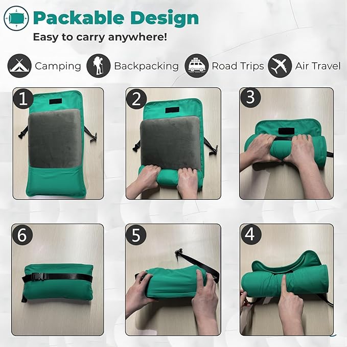 Memory Foam Camping Pillow - Compact Firm Supportive Compressible Pillow, Travel Pillow with Breathable Cover, Contoured Support, Lightweight Backpacking Hiking Essential Gear