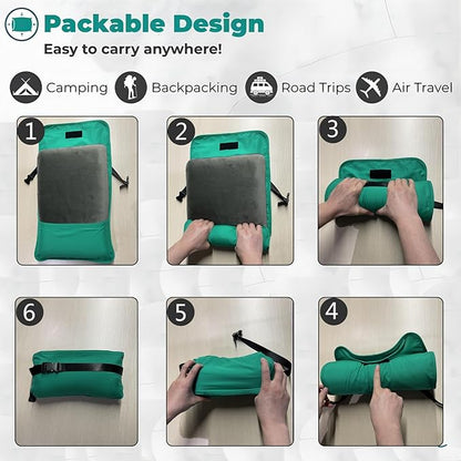 Memory Foam Camping Pillow - Compact Firm Supportive Compressible Pillow, Travel Pillow with Breathable Cover, Contoured Support, Lightweight Backpacking Hiking Essential Gear